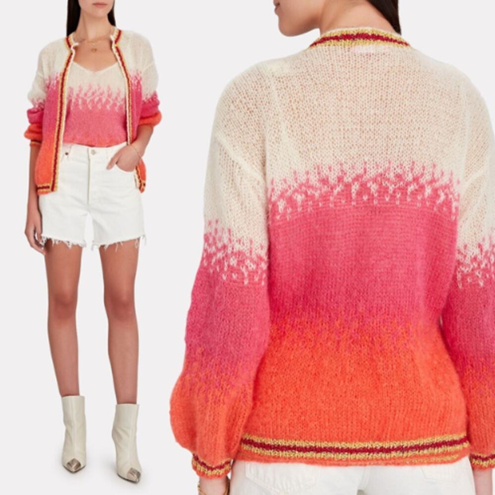 NWT Rose Carmine Oversized Ombré Mohair Blend Cardigan Pink White Size: OS